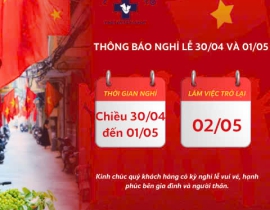 THÔNG BÁO LỊCH NGHỈ ĐẠI LỄ 30/04/2026 - 01/05/2026